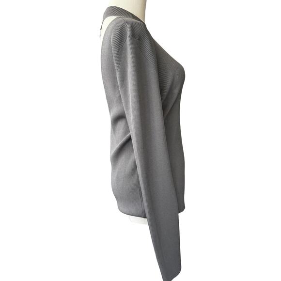 Helmut Lang Ring Cutout Mockneck Ribbed Knit Sweater Steel Gray Size Large - Picture 5 of 11